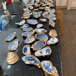 Blue and Gold Decorative Oyster Shells